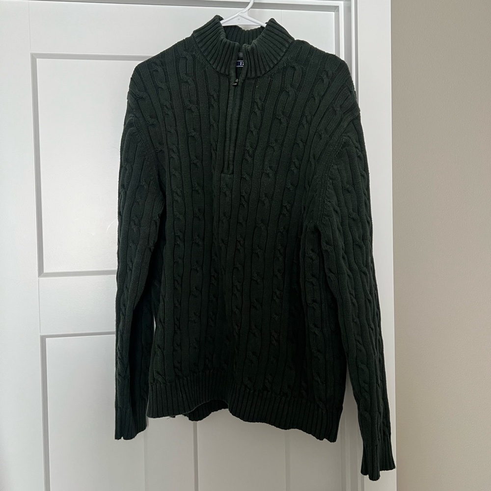 Izod Forest Green Cable Knit Zip Sweater